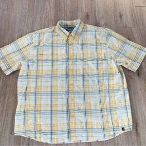 Woolrich Men's Short Sleeve Vented Button Front Shirt Yellow Plaid Sz XL Fishing